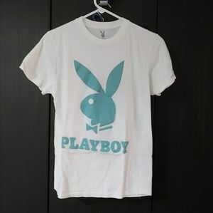 Playboy Logo T-Shirt Short White Teal Mens S